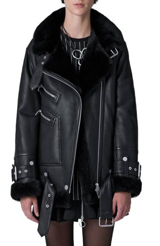 The Arrivals + Moya III Oversize Leather & Genuine Shearling Jacket