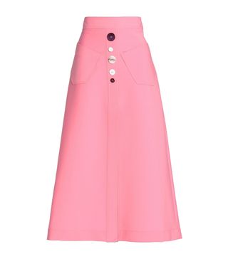 Ellery + Button-Embellished Woven Midi Skirt