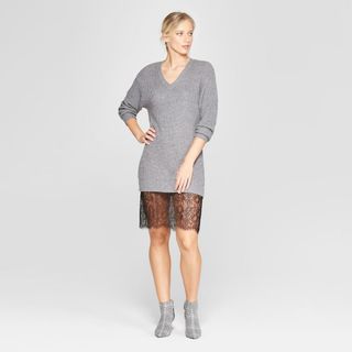 Who What Wear + 3/4 Sleeve Lace Tunic Sweater