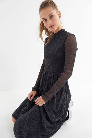 Urban Outfitters + UO Glitter Mesh Mock-Neck Maxi Dress