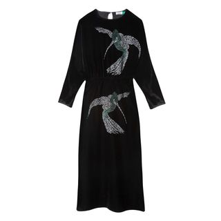 Rixo + Sandy Black Embroidery Batwing Sleeve Midi Dress