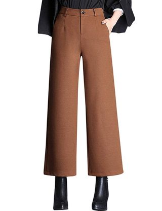 Tanming + Thick Wool Blend Cropped Wide Leg Trousers