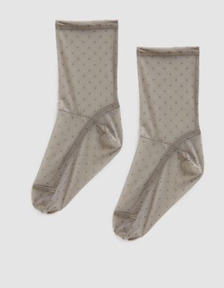 Darner + Mesh Socks In White Black Dot