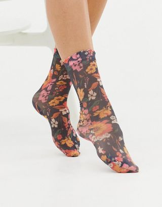 Monki + Multi Flower Print Socks