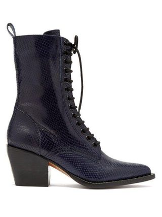 Chloé + Snakeskin Effect Lace Up Leather Boots