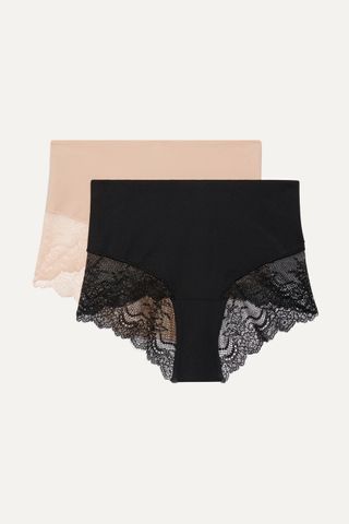 Spanx + Undie-Tectable Set of Two Stretch-Jersey and Lace Briefs