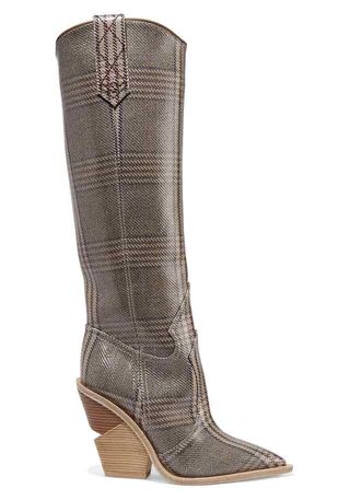 Fendi + Prince of Wales Checked Coated-Canvas Knee Boots