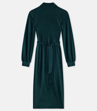 Miss Selfridge + Green Velvet Rib Midi Dress