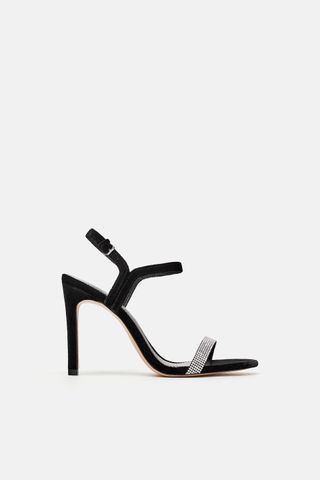 Zara + Rhinestone Encrusted Velvet Sandals