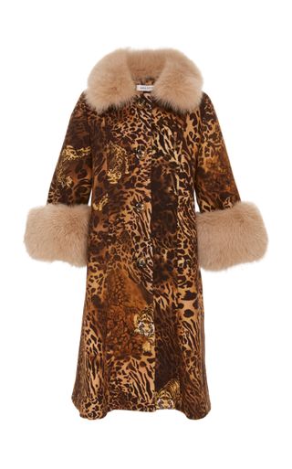 Saks Potts + Yvonne Animal Print Fur Trimmed Wool Coat