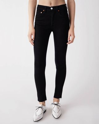 Re/Done Originals + Comfort Stretch High-Rise Ankle Crop Jeans in Jet Black