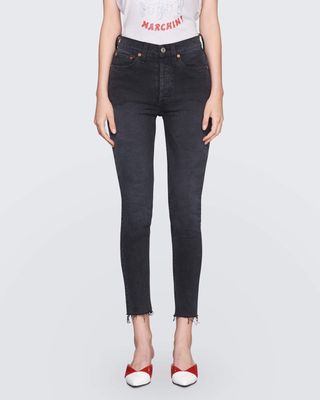 Re/Done Originals + Comfort Stretch High-Rise Ankle Crop Jeans in Faded Black