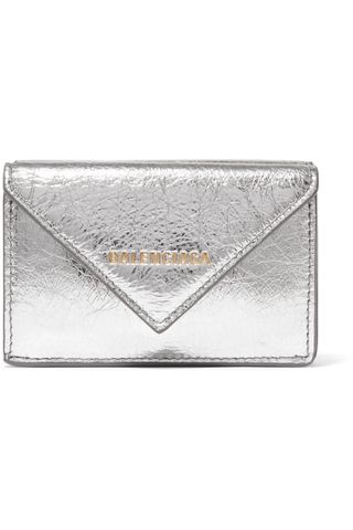 Balenciaga + Paper Mini Printed Metallic Textured-Leather Wallet