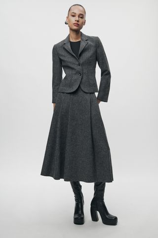 Zara + Wool Blend Midi Skirt