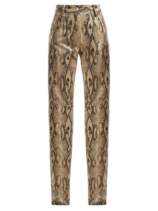MSGM + High Waisted Snake Print Trousers