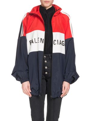 Balenciaga + Zip-Front Colorblocked Logo Nylon Jacket