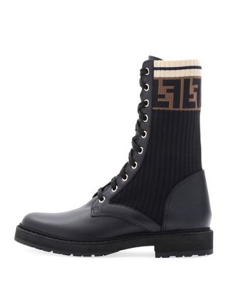 Fendi + Leather Combat Boots With FF Cuff