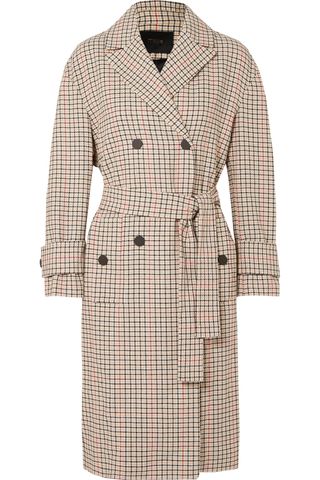 Maje + Prince of Wales Checked Twill Trench Coat