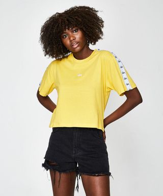 Stussy + Short Sleeve Grafitti Tape Crop T-Shirt Yellow