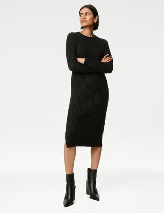 M&S Collection + Ribbed Knitted Midi Dress