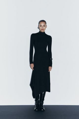 Zara + Knit Dress With Asymmetric Hem