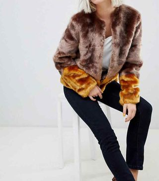 New Look + Color Block Faux Fur Coat