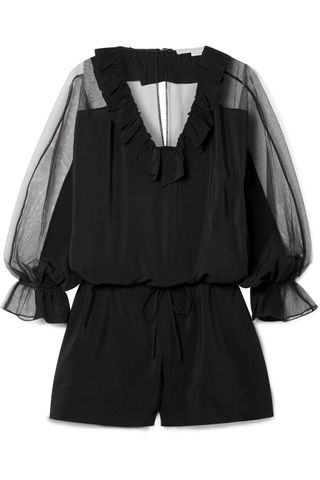 Stella McCartney + Ruffled Silk Crepe de Chine and Cotton-Blend Tulle Playsuit