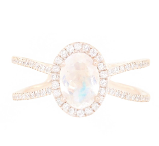 Luna Skye + 14kt Gold and Diamond Double Band Moonstone Oval Ring
