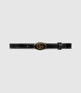 Gucci + Leather Belt With Oval Enameled Buckle