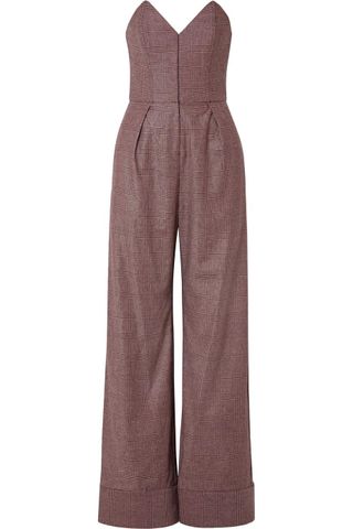 Fleur du Mal + Strapless Prince of Wales Checked Tweed Jumpsuit