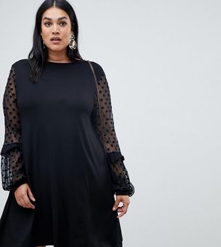 ASOS Curve + Shift Dress With Dobby Mesh Sleeves