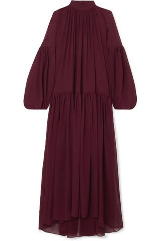 Stella McCartney + Oversized Gathered Silk-Chiffon Maxi Dress