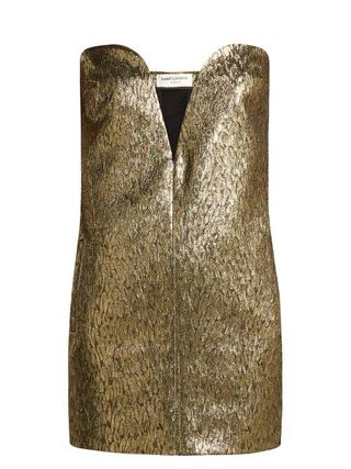 Saint Laurent + Strapless Wool and Silk Blend Jacquard Mini Dress