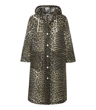 Ganni + Leopard-Print Matte-PU Coat