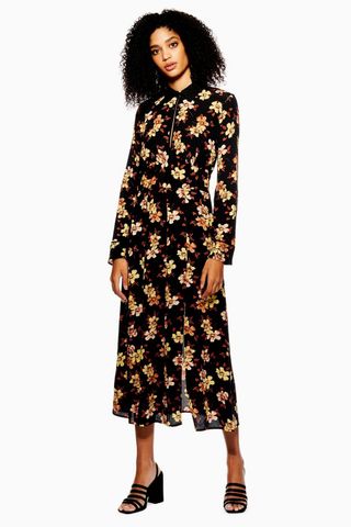 Topshop + Autumn Floral Print Midi Skater Dress