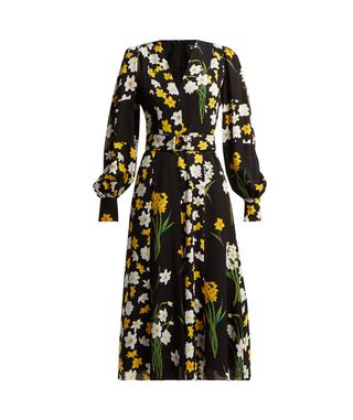 Andrew Gn + Daffodil Print Silk Midi Dress