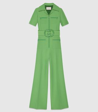 Gucci + Wool Silk Belted Jumpsuit