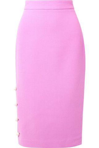 Lela Rose + Faux Pearl-Embellished Wool-Blend Crepe Pencil Skirt