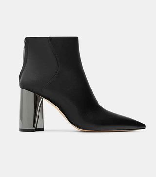 Zara + High-Heel Leather Ankle Boots