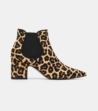 Zara + Printed Leather Ankle Boots
