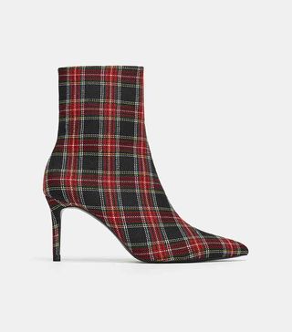 Zara + Plaid Heeled Ankle Boots