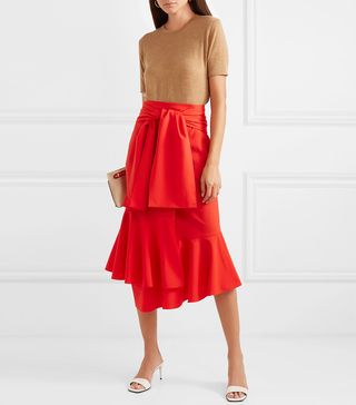 Adeam + Asymmetric Wool-Blend Midi Skirt