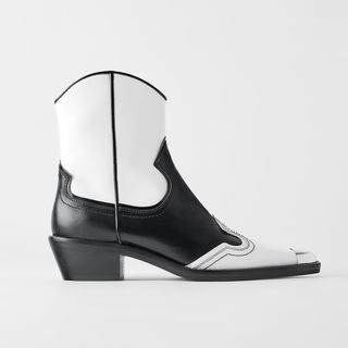 Zara + Pieced Leather Cowboy Boots