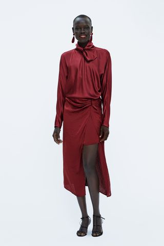 Zara + Satin Silk Skirt With Slit