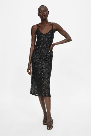 Zara + Strappy Dress With Sequins