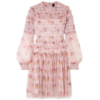 Needle & Thread + Think Of Me Sequinned Shirred Floral Dress