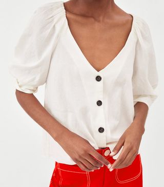 Zara + Linen Top With Buttons
