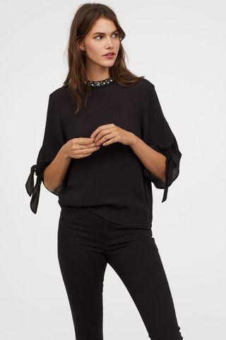 H&M + Blouse With Stand-Up Collar