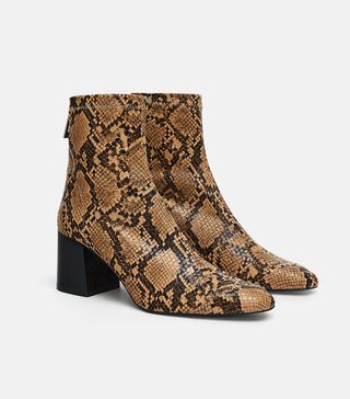 Zara + Heeled Animal Print Ankle Boots