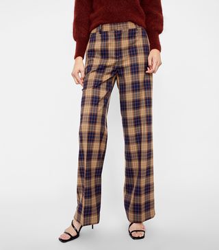 Zara + Wide Leg Checkered Pants